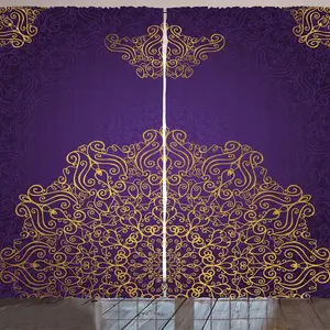 Занавеска Мандала ARANDE, винтажный орнамент с восточно-османскими художественными мотивами, завитки в стиле Возрождения, 280 x 175 см, фиолетово-желтый цвет Abakuhaus