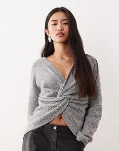 Двусторонний джемпер Vila Cross Front в средне-сером меланжевом цвете