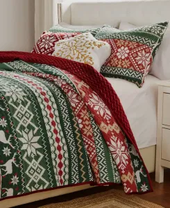 Двусторонний стеганый комплект из двух предметов из бархата с узором «Фэр-Айл», размер Twin/Twin XL Greenland Home Fashions, красный