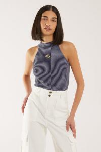 Топ-борцовка с высоким воротником и логотипом Pink Vanilla, темно-синий