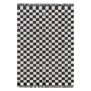 Современный клетчатый ковер с бахромой Pania Nuloom, 122x183 см