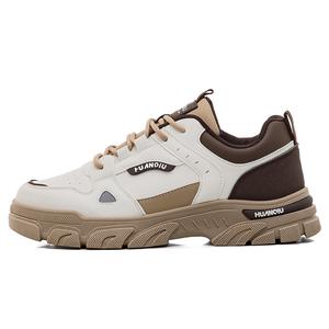 Мужские кроссовки низкие на массивной подошве с эффектом увеличения роста, устойчивые к истиранию HUANQIU, белый коричневый