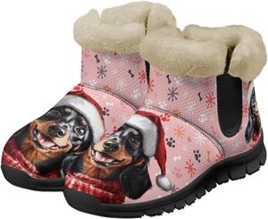 Женские зимние ботинки UNICEU, рождественские ботинки с теплой подкладкой из искусственного меха, удобные ботильоны для дома и улицы, Dachshund Dog Xmas Snowflake