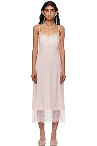 Глубокое кружевное платье-миди на бретелях Simone Rocha, цвет blush