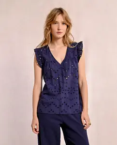 Ажурный женский топ с V-образным вырезом Molly Bracken, темно-синий
