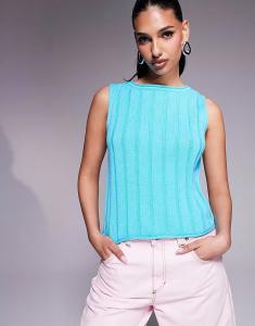 Трикотажный топ-топ ASOS DESIGN в широкую резинку цвета морской волны