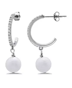Серьги-Кольца с кубическим цирконием и пресноводным культивированным жемчугом Macy'S, silver