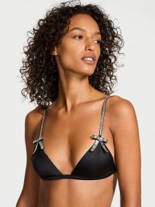 Бюстгальтер с треугольными чашечками и блестящим бантом из кристаллов Very Sexy, smooth black