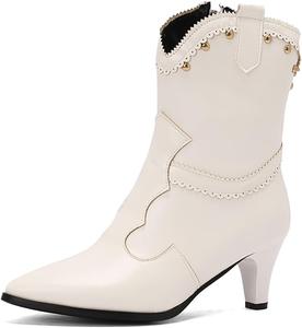 Женские ботильоны на невысоком каблуке с острым носком и молнией для офиса Cantianshu, 121 White