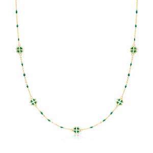 Ожерелье Ross-Simons Italian Clover Station с зеленой эмалью из 14-каратного желтого золота Ross-Simons, 18 In