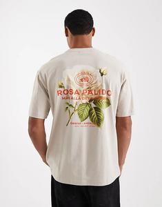 Футболка ONLY & SONS свободного кроя с принтом розы на спине бежевого цвета