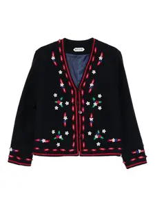 Кардиган с V-образным вырезом и цветочной аппликацией Bode, синий