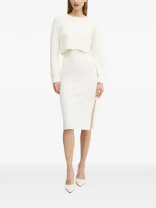 Платье миди с разрезом и рубчатой вязкой Morgan, бежевый