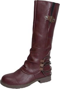 Женские ботильоны на платформе и высоком каблуке до колена, с круглым носком, удобные, для вечеринок, с боковой молнией, обувь для женщин, зимняя и осенняя, ретро стиль, кожаные водонепроницаемые ботинки Generic, Wine-E