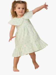 Детское хлопчатобумажное многоярусное платье в цветочную полоску из прозрачной ткани Angel & Rocket, цвет Mint/Multi