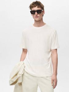 Футболка Liman с коротким рукавом Regular Fit из льняной смеси Mango, White