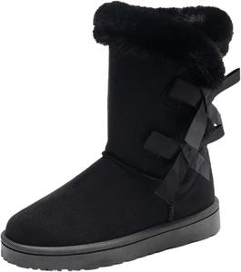 Женские высокие сапоги - теплые и комфортные. Боковой дизайн с бантиками. Резиновая подошва. Fusecottc, Black