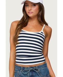 Женская полосатая ребристая майка Bailee Edikted, Navy-and-white