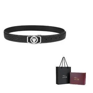 JAGUAR Модный мужской кожаный ремень с ажурным дизайном и автоматической пряжкой, Black