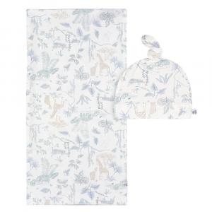 Комплект одеял и чепчиков для пеленания Baby Just Born, цвет Blue Palm