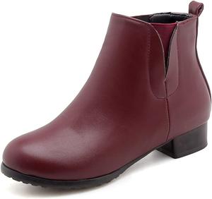 Женские ботильоны VOKLIN с округлым носком, западного стиля Chelsea, с эластичной боковой панелью, плоским низким каблуком, элегантные короткие сапожки, Wine Red-Velvet Lined