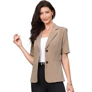 Блейзер женский короткий рукав с лацканами и карманами Inspire Chic, Camel