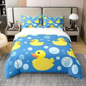 Erosebridal Комплект постельного белья Duck из 100% хлопка, синий с желтым принтом в морском стиле, Blue Orange Yellow