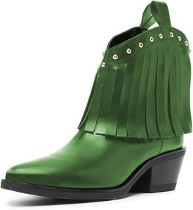 Женские ботильоны YDN с острым носком, устойчивым средним каблуком, бахромой, на молнии, для походов и путешествий, размеры обуви 4-15, Green