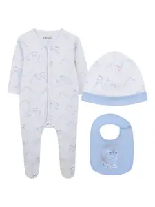 Комплект из комбинезона, шапки и нагрудника с принтом Kenzo Kids, синий