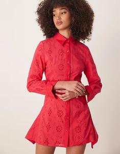 Мини-платье Ghospell с вышивкой красного цвета