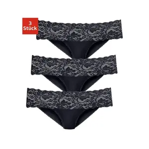 Трусики Vivance Brasil (3 шт.) из эластичного хлопка с цветочным кружевом, черный