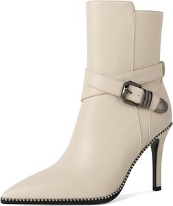 Ботильоны Zamikoo для женщин, высокие каблуки-стилеты, заостренный носок, украшены бусинами, осенние короткие ботинки с пряжкой, перекрестным ремешком и боковой молнией