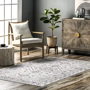 Ковер Marley Geometric Bordered Area Rug nuLOOM, 122x183 см, светло-серый