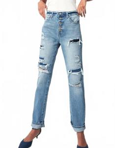 Высокие зауженные джинсы бойфренды в синем цвете KanCan