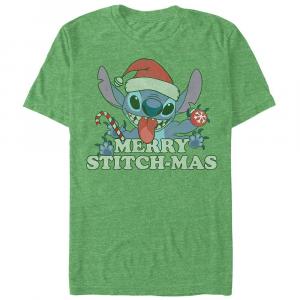 Мужская футболка с рисунком Disney's Lilo & Stitch Merry Stitch-Mas, цвет Kelly Heather