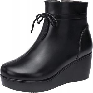 Женские кожаные ботильоны Yiozoi с круглыми носками, осенне-зимние, классические рабочие, с высокими каблуками, танкеткой и боковой молнией, Black Plush