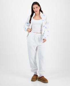 Детские спортивные брюки из флиса с цветочным вышитым узором Madden Girl, White Floral Embroidered