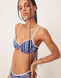 Комплект бикини-топ на косточках с контрастной отделкой в синюю полоску Abercrombie & Fitch