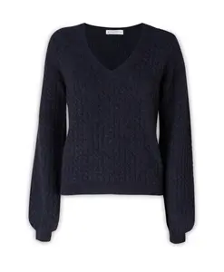 Стильный трикотажный свитер с V-образным вырезом для женщин Ballantyne, синий