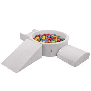 KiddyMoon Игровая площадка пенопластовая ППЗП-ОК30Д-114 с шариками светло-серый: желто-зеленый-сине-красно-оранжевый бассейн 200/л клин/Л пандус/Л полурулон Игрушечная площадка