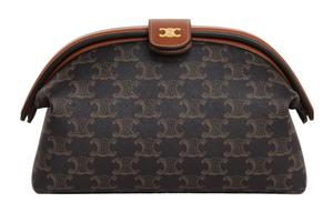 CELINE Триумф Канвас с телячьей кожей Клатч Женский Черный/Коричневый