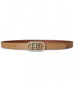 Узкий кожаный двусторонний ремень с овальным логотипом Lauren Ralph Lauren, Camel/lauren Tan