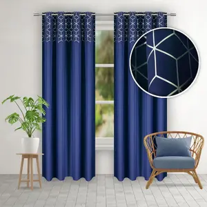 Эксклюзивная готовая штора с люверсами и серебристой отделкой, 145х250 см - цвет темно-синий Sonstige