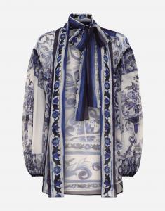 Шифоновая рубашка с принтом майолика Dolce & Gabbana, мультиколор