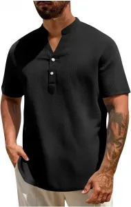 Мужская текстурированная футболка хенли с коротким рукавом