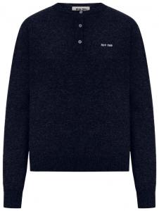Кашемировый свитер Miu Miu с тремя пуговицами и круглым вырезом, синий