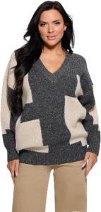 GUESS Свитер с интарсией и цветными блоками, Antracite Melange Multi