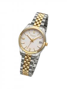 Аналоговые наручные часы Regent, металлический браслет, серебро/золото, средний размер (примерно 34 мм)