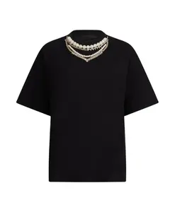 Черная футболка с жемчужным воротником и стразами. Liu Jo, черный