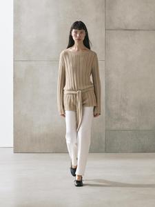 Вязаный свитер из хлопковой смеси с вырезом «лодочка» Massimo Dutti, beige